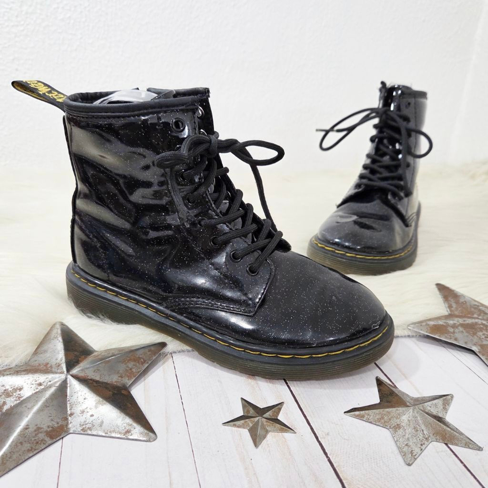 Dr. Martens 1460 glitter junior ankle boots black faux patent youth size 2